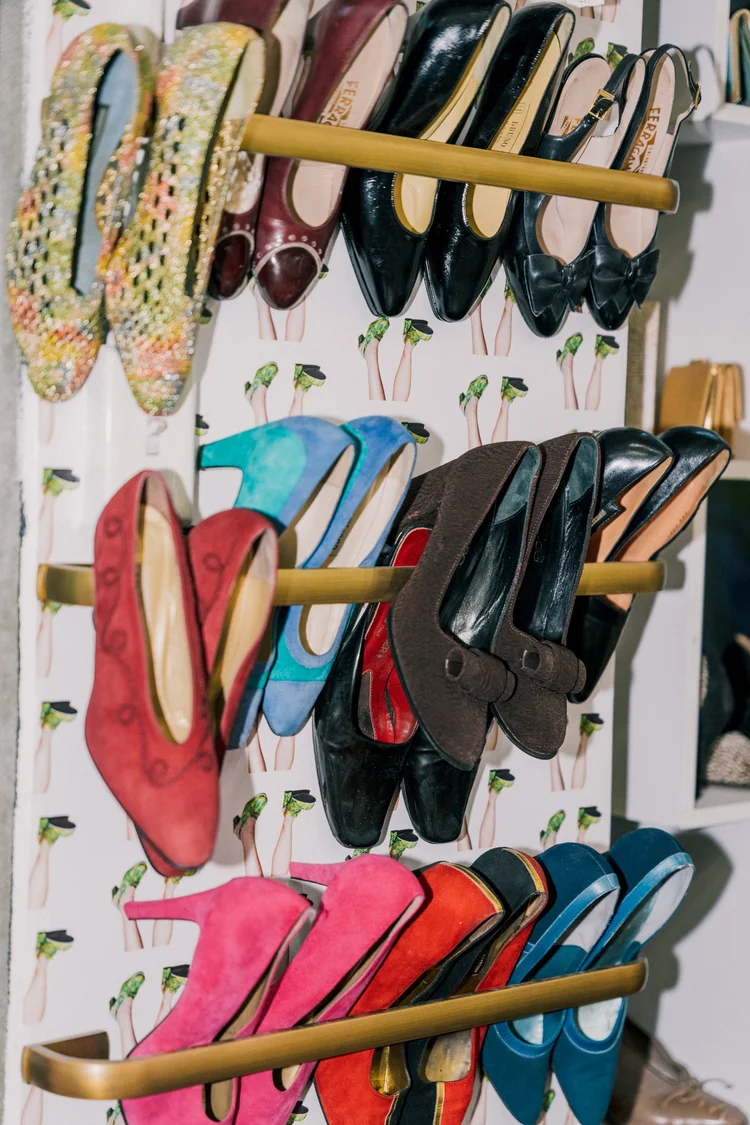 Donated shoes arranged inside Quirk during the January 2025 response.